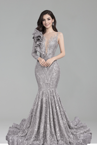 One Shoulder Embellished Mermaid Gown