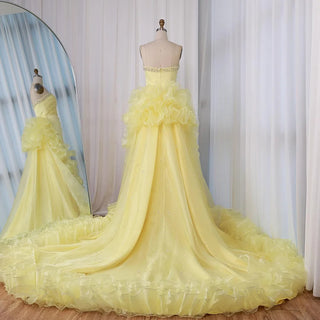 Ships in 2 to 5 Days - 2025 Custom Elegant Yellow Evening Dress – Formal Gown with Ruffles and Beaded Details