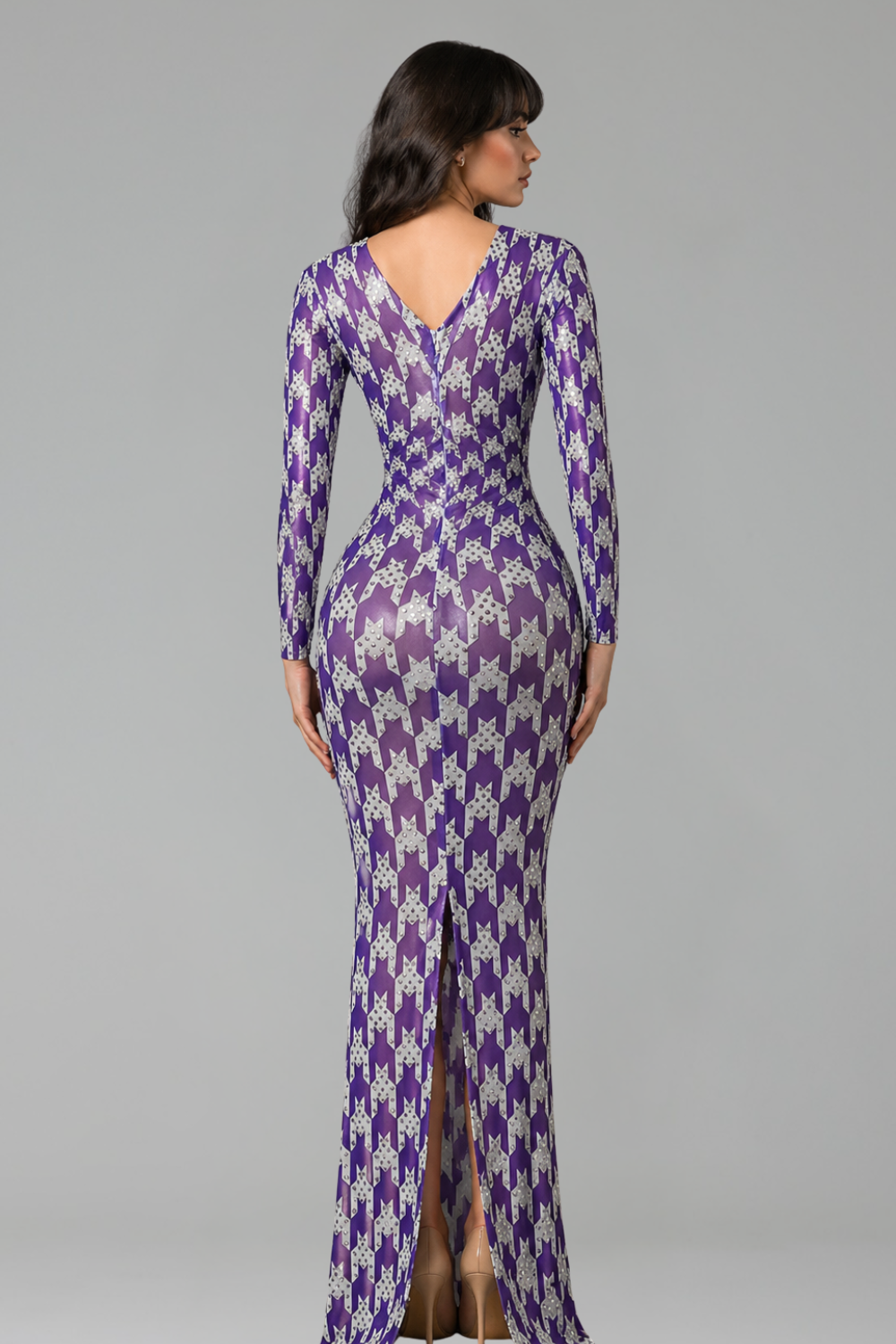 Fitted Long-Sleeve Patterned Gown - LAROSABRIDE
