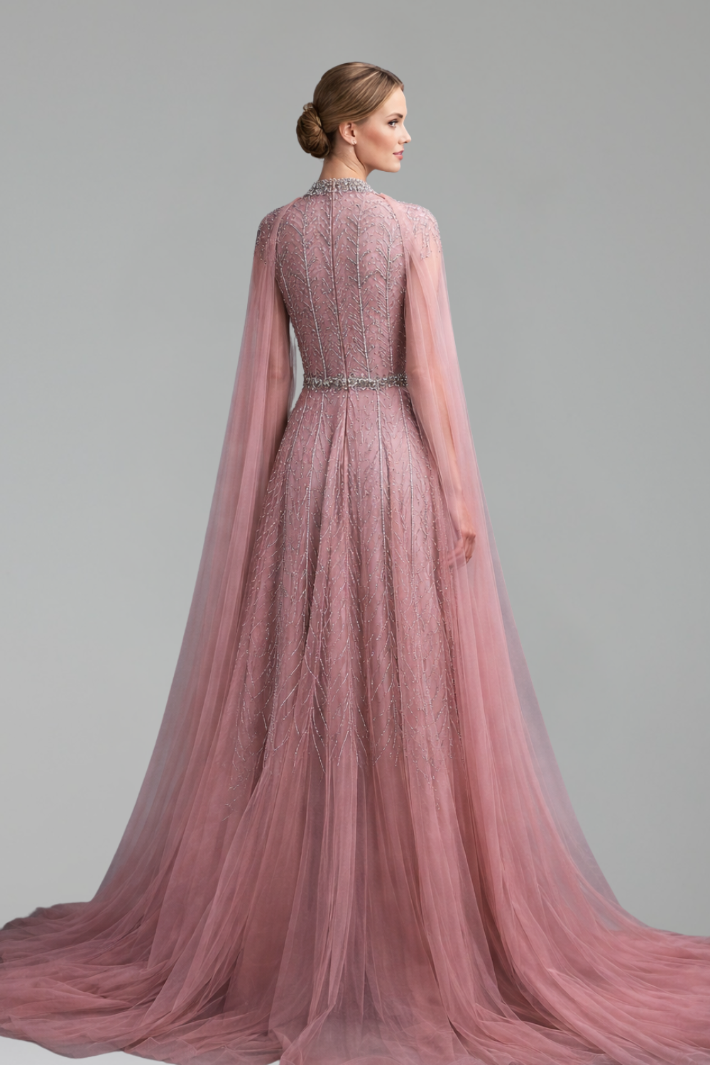 Beaded Cape Evening Dress-Larosabride