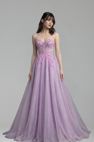 Prom Dress Tulle Beaded A Line Ball Gown - LAROSABRIDE