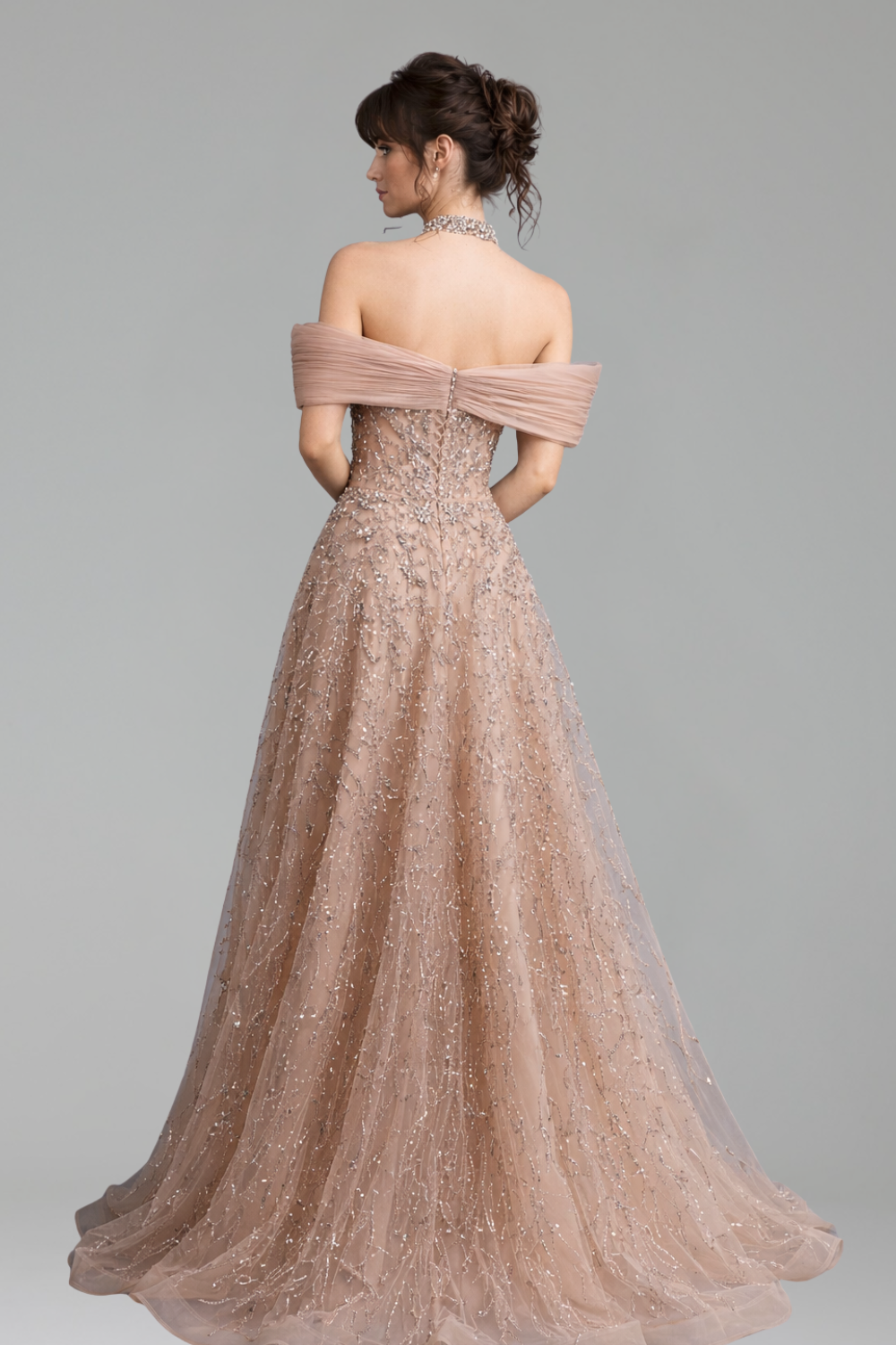Off-Shoulder Beaded A-Line Gown - LAROSABRIDE