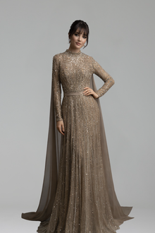 Embellished Cape Gown - LAROSABRIDE