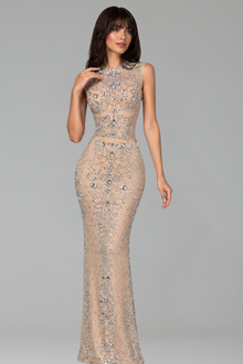 Ornate Crystal Illusion Two Piece Gown - LAROSABRIDE