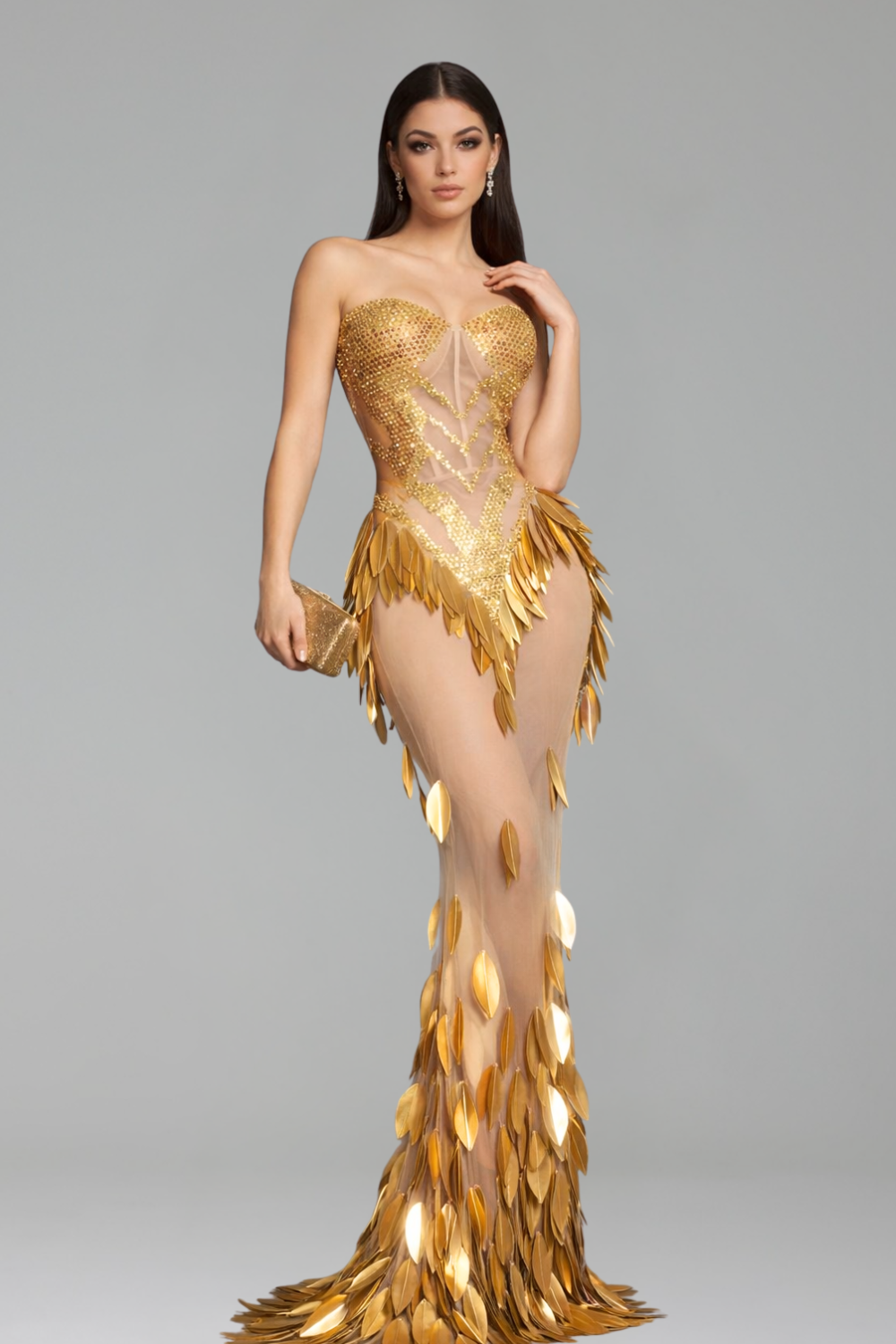 Strapless Illusion Leaf Gown - LAROSABRIDE