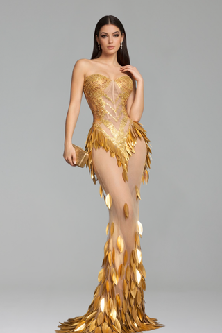 Strapless Illusion Leaf Gown - LAROSABRIDE