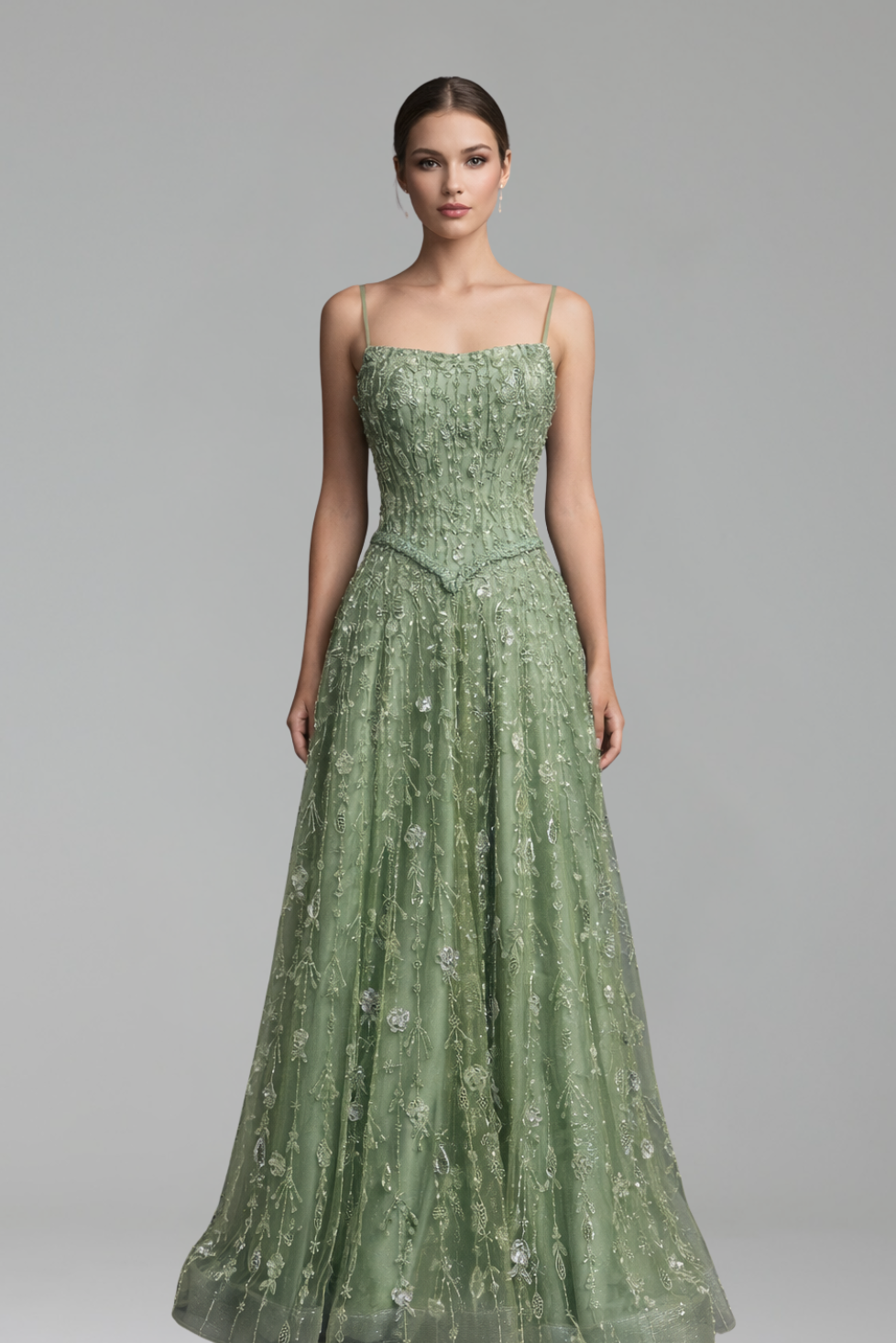 Beaded A-Line Spaghetti Strap Evening Dress-Larosabride