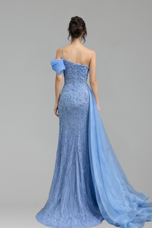 One Shoulder Beaded Mermaid Dress - LAROSABRIDE