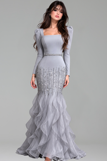 Structured Beaded Ruffle Gown - LAROSABRIDE