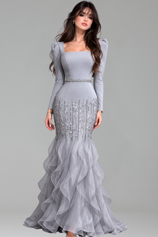 Structured Beaded Ruffle Gown - LAROSABRIDE