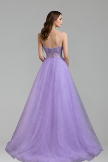 Spaghetti Strap Beaded A-Line Dress-Larosabride