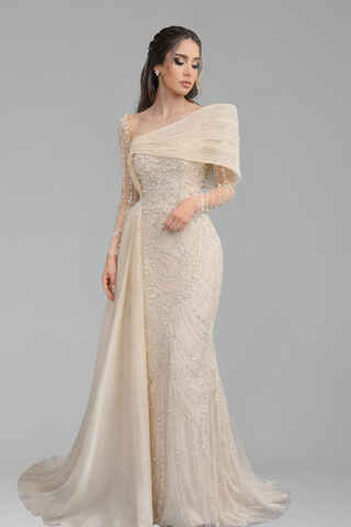 Long-Sleeve Crystal Beaded Dress