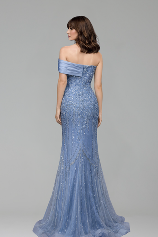 Cape Mermaid Lace Beaded Gown - LAROSABRIDE