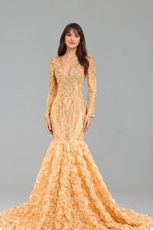 Deep V Long Sleeve Mermaid Dress - LAROSABRIDE