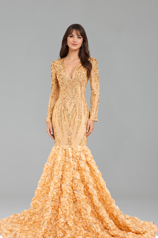 Deep V Long Sleeve Mermaid Dress