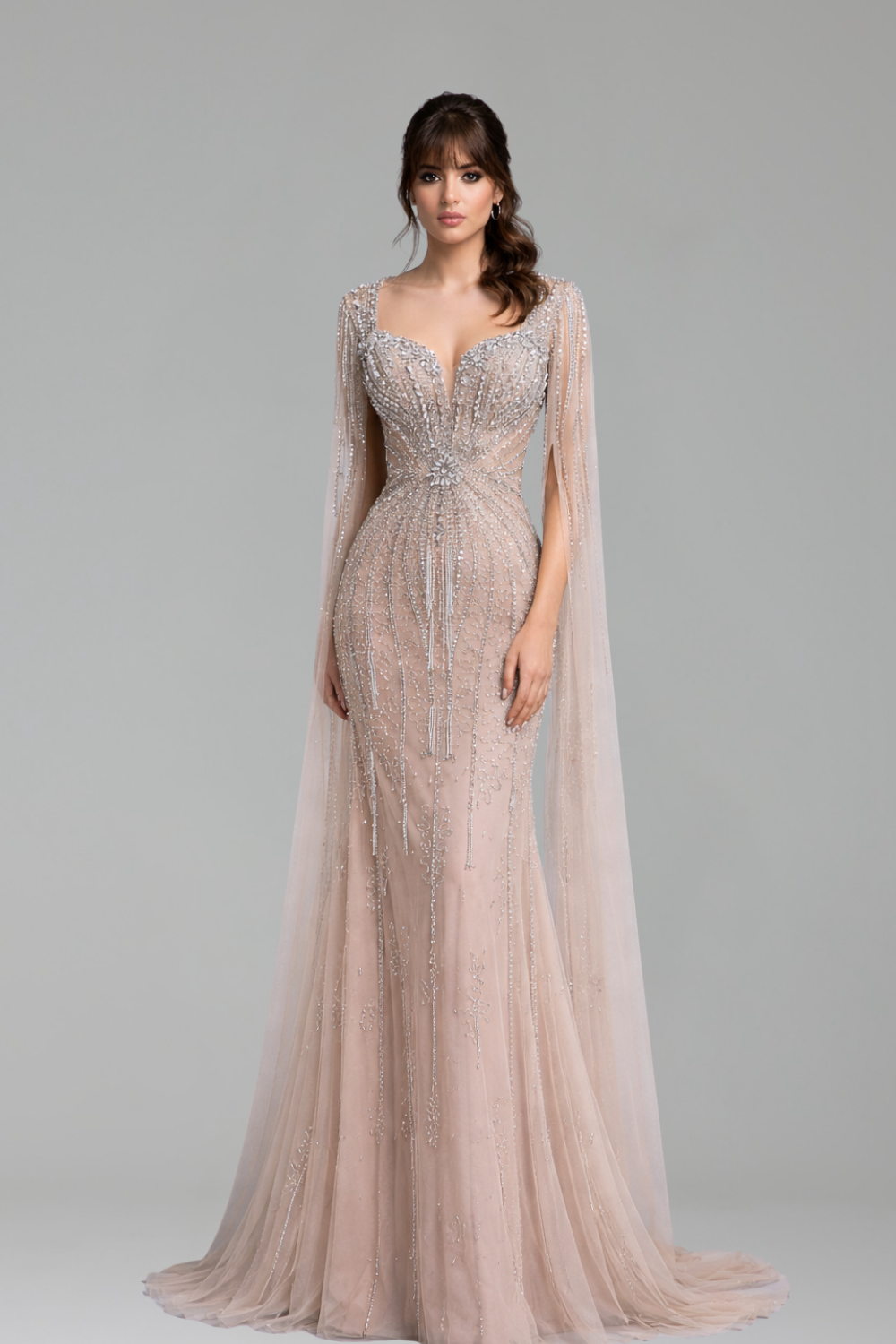 Luxury Caramel Gown With Cape - LAROSABRIDE