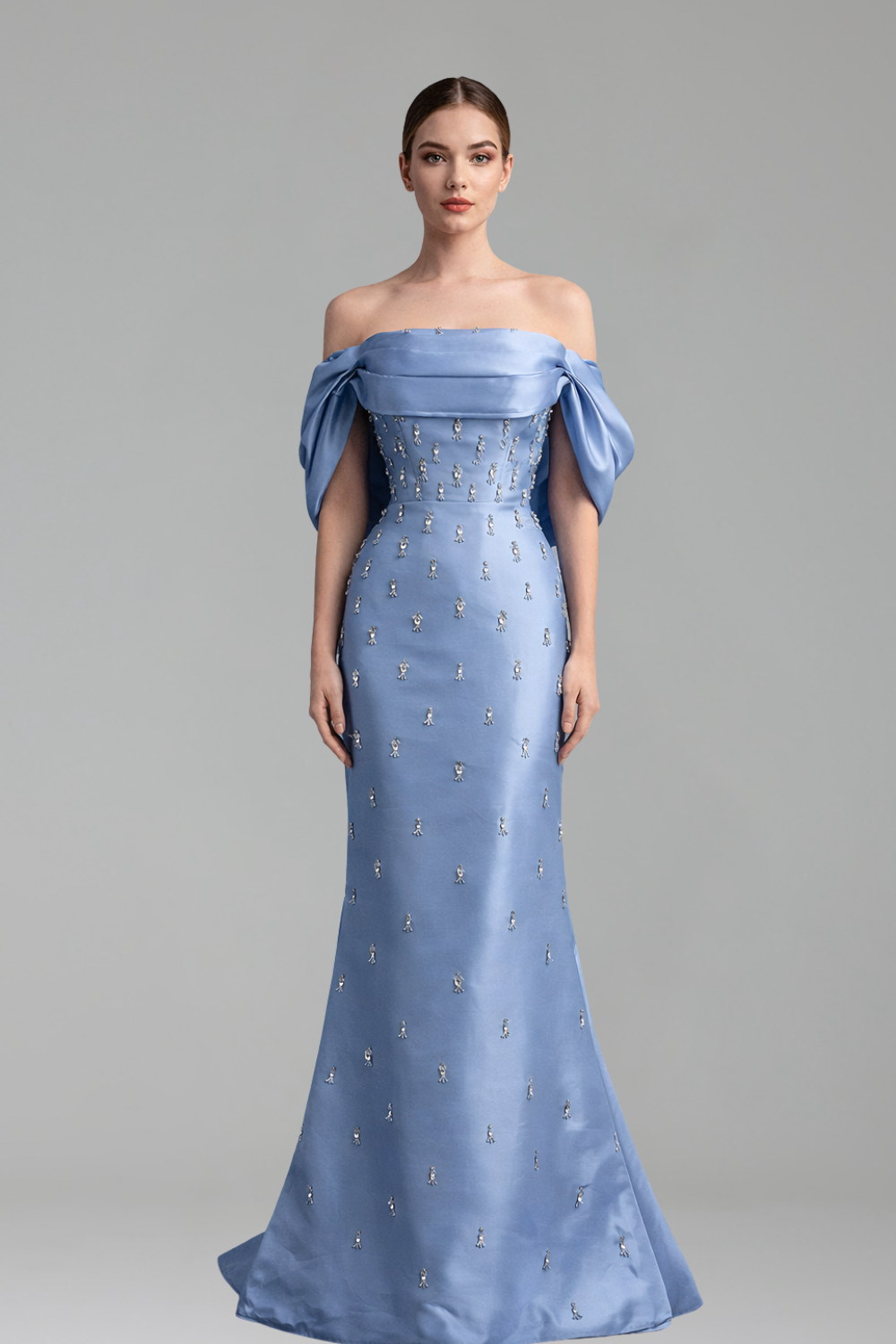 Off-Shoulder Satin Gown-Larosabride