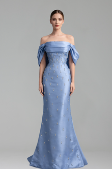 Off-Shoulder Satin Gown-Larosabride