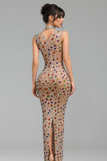 High-Neck Multicolor Crystal Illusion Gown - LAROSABRIDE