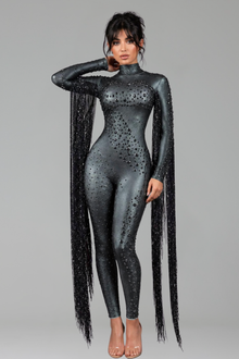 Crystal Fringe High Neck Jumpsuit - LAROSABRIDE