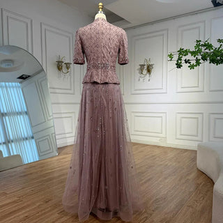 Blush Embellished Peplum Evening Gown