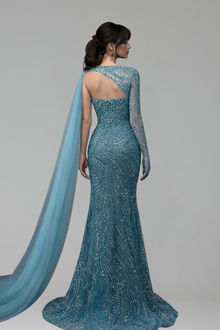 Beaded Mermaid Gown with Cape - LAROSABRIDE