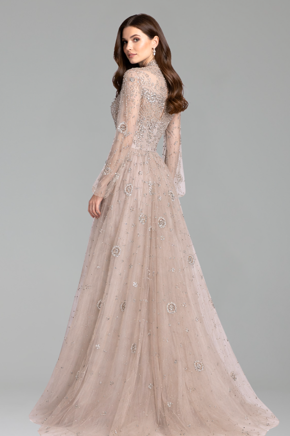 Embroidered High-Neck A-Line Gown-Larosabride