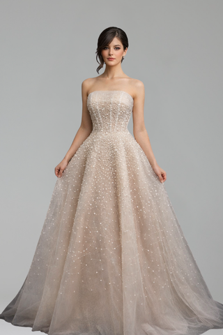 Strapless Beaded A-Line Evening Dress-Larosabride