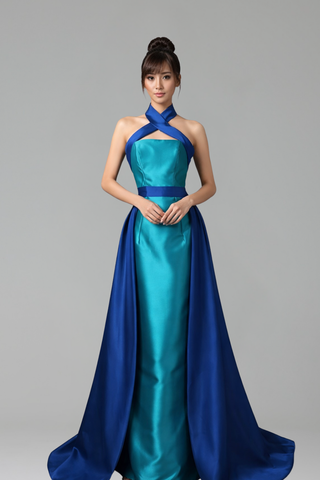 Criss Cross Halter Dress with Beaded - LAROSABRIDE