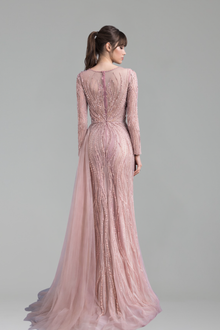 Sheer Beaded Fitted Gown - LAROSABRIDE