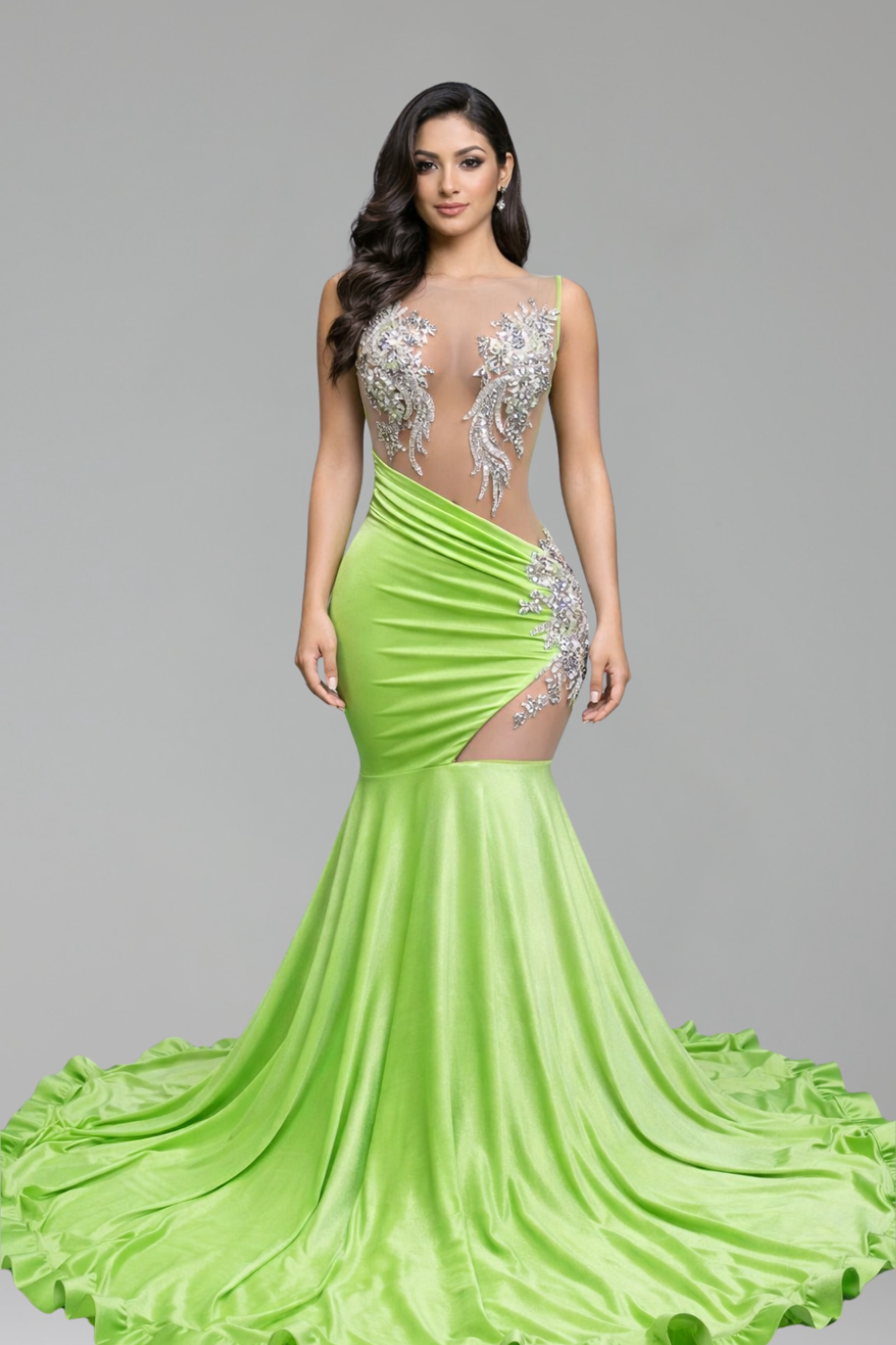 Lime Cascade Cutout Mermaid Gown-Larosabride