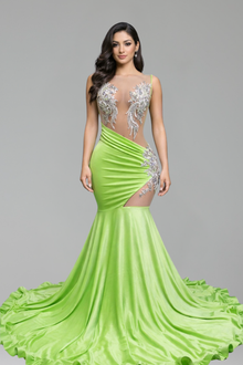 Lime Cascade Cutout Mermaid Gown-Larosabride
