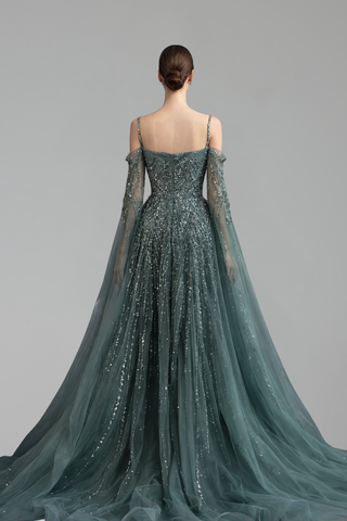 Long-Sleeve Cape A-Line Dress