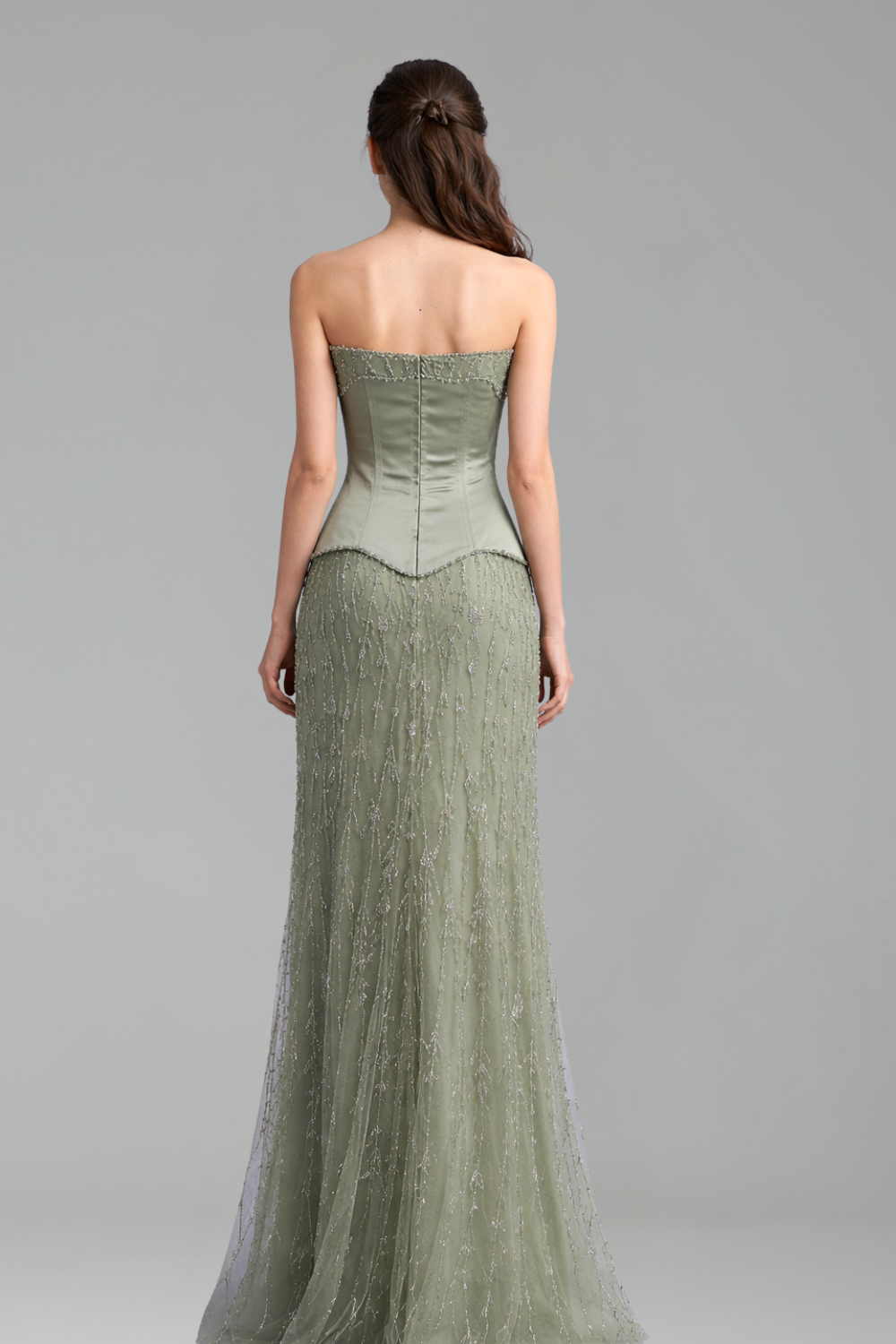 Satin Beaded Gown with Bodice - LAROSABRIDE