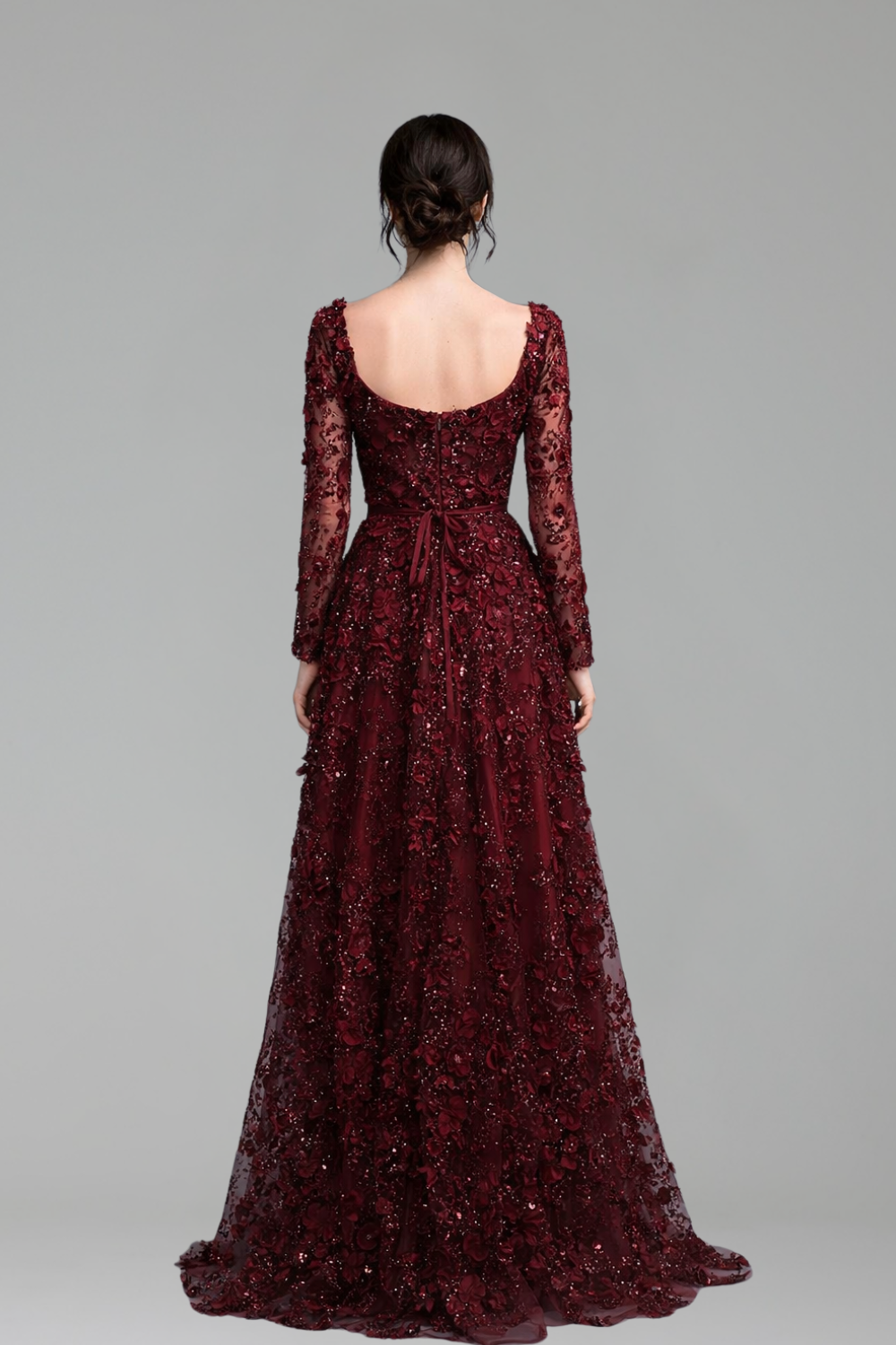Lace Up Beaded A-Line Dress - LAROSABRIDE