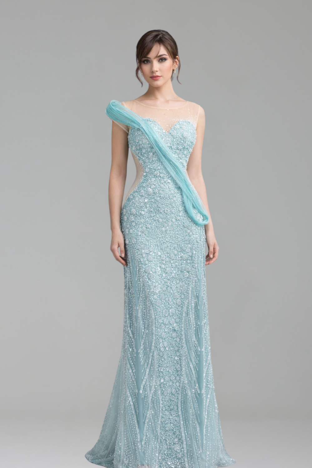 Turquoise Sleeveless Beaded Mermaid - LAROSABRIDE