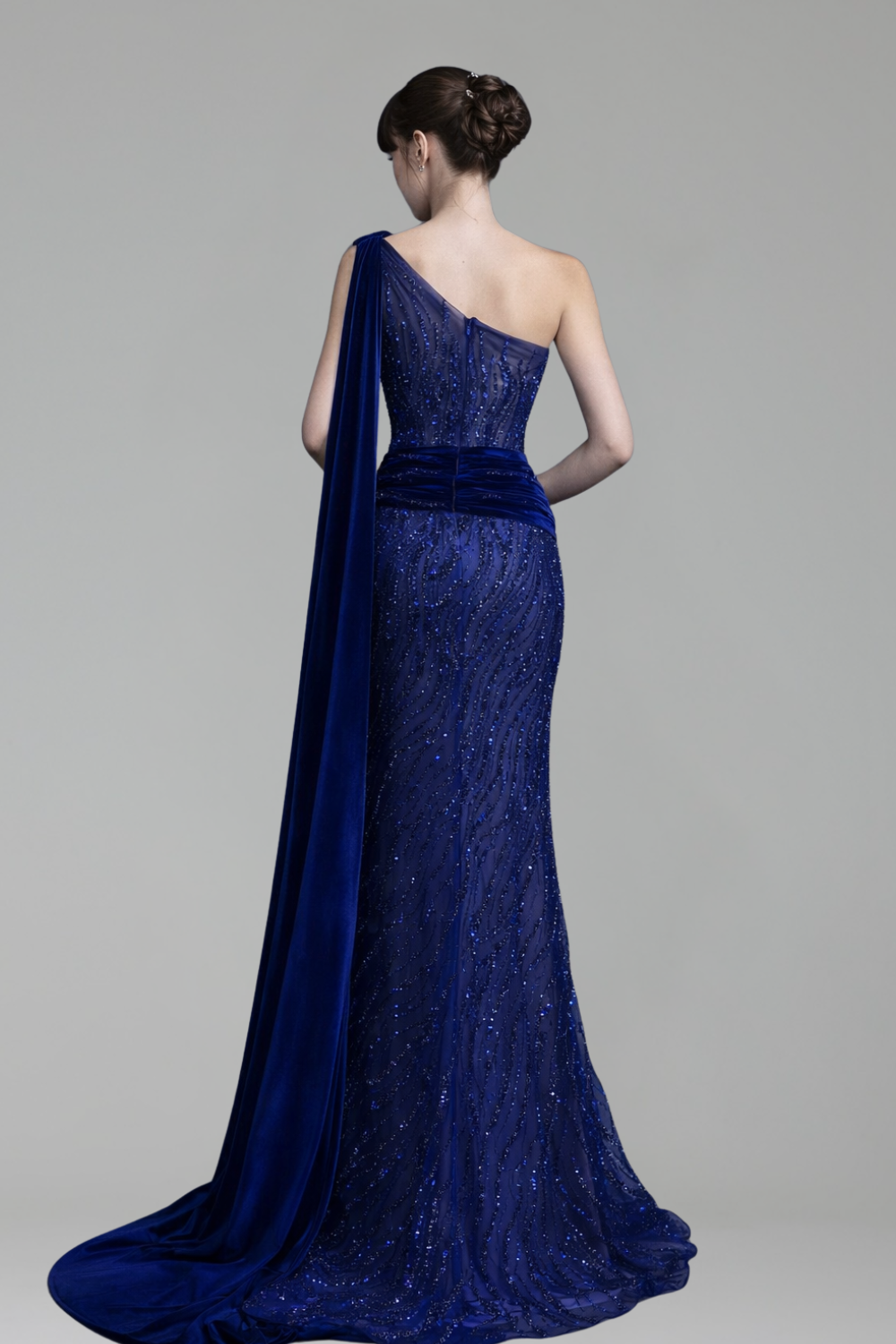 Beaded One Shoulder Mermaid Dress - LAROSABRIDE