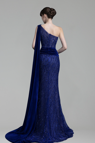 Beaded One Shoulder Mermaid Dress - LAROSABRIDE