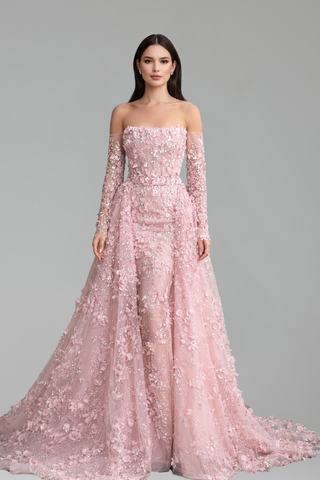 Strapless Lace-Up Overskirt Dress