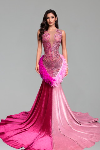 Rosé Feather Illusion Gown