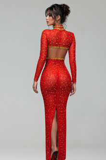 High-Neck Crystal Cutout Evening Dress - LAROSABRIDE