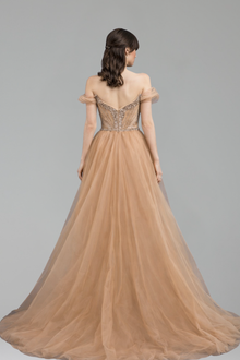 Beaded Overskirt Split Dress - LAROSABRIDE