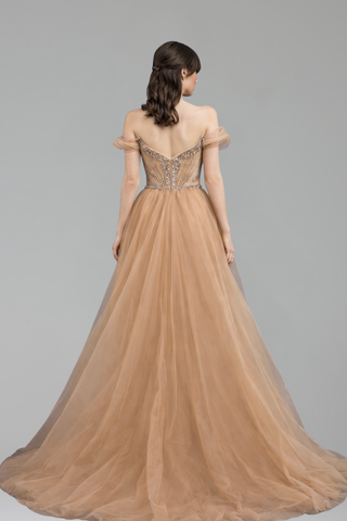 Beaded Overskirt Split Dress - LAROSABRIDE