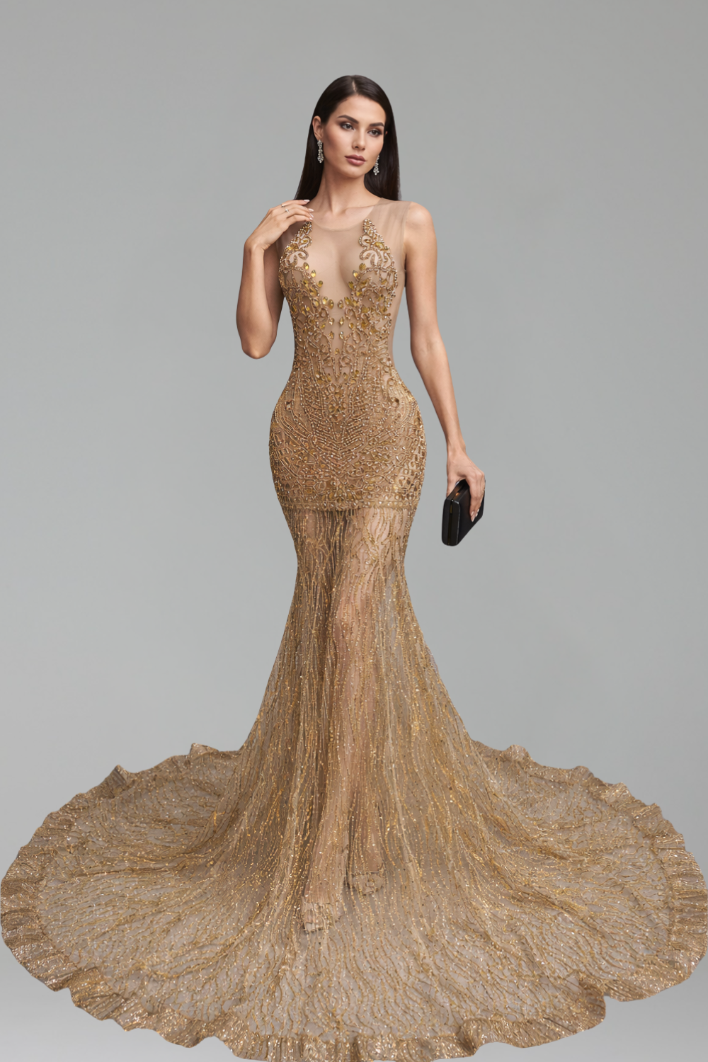 Illusion Beaded Mermaid Evening Gown - LAROSABRIDE