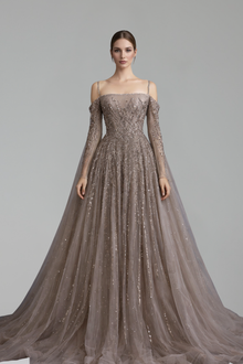 Long-Sleeve Cape A-Line Dress-Larosabride