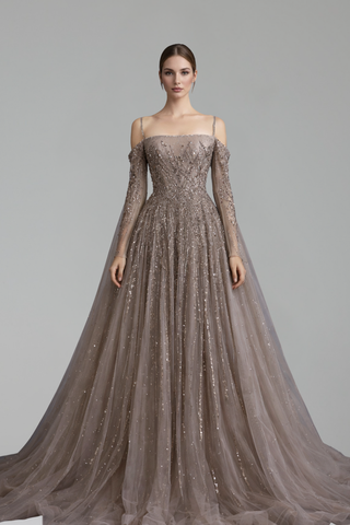 Long-Sleeve Cape A-Line Dress