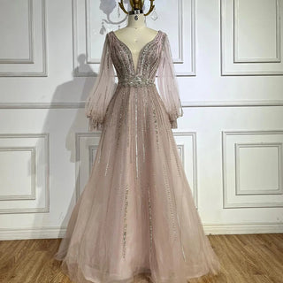 2025 Black Lantern Long Sleeves Evening Dress - Luxury Beaded A-Line Gown for Women’s Parties