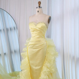 Ships in 2 to 5 Days - 2025 Custom Elegant Yellow Evening Dress – Formal Gown with Ruffles and Beaded Details