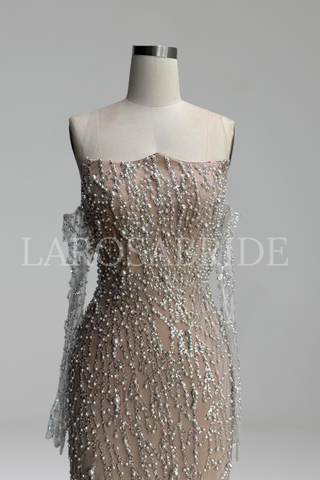 Beaded Mermaid Gown with Gloves - LAROSABRIDE