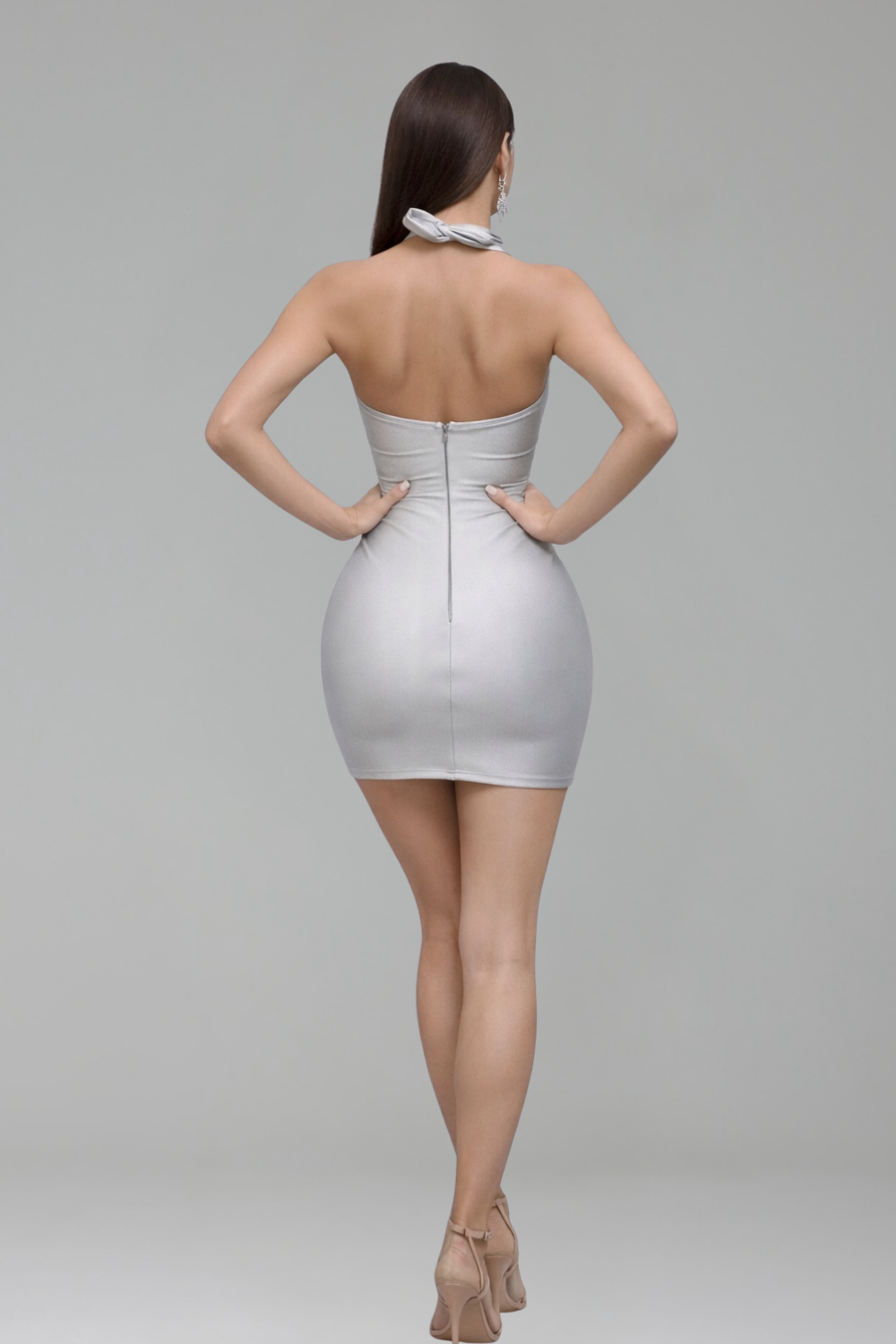 High Neck Embellished Illusion Mini Dress - LAROSABRIDE